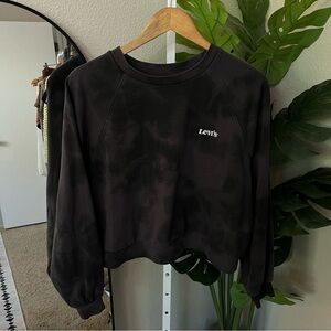 🖤 Levi’s Black Tie-Dye Crewneck Sweatshirt L | Cropped Cozy Pullover with Logo